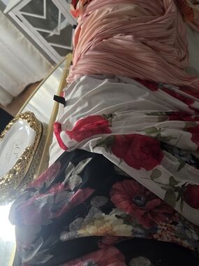 Floral Tiered Maxi Shirts Bodysuits - Pink, White & Black Rose Print